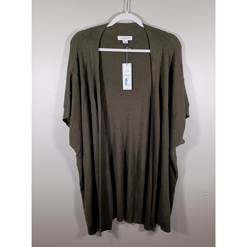 NWT Liz Clairborne Open Front Dolman Short Sleeve Olive Cardigan Plus Size 3X